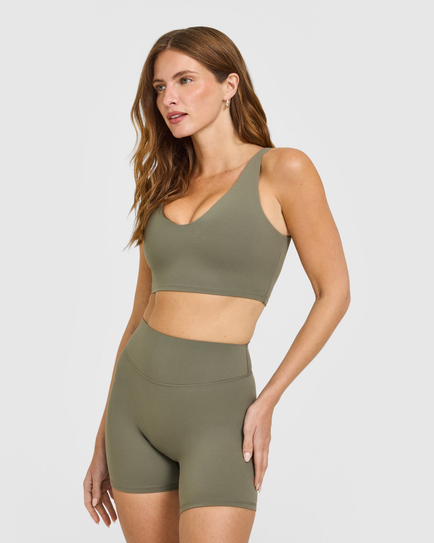 SoftMotion Longline Sports Bra with White Logo | Alpine Green
