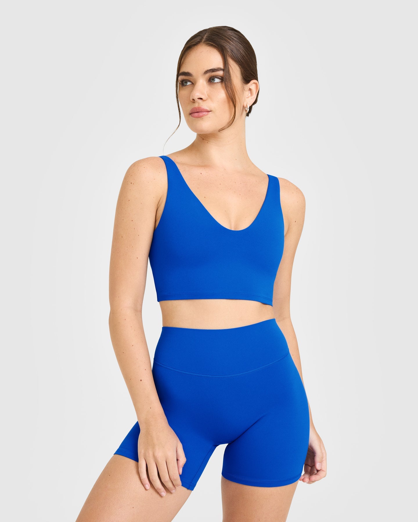 SoftMotion Longline Sports Bra with White Logo | Light Cobalt Blue