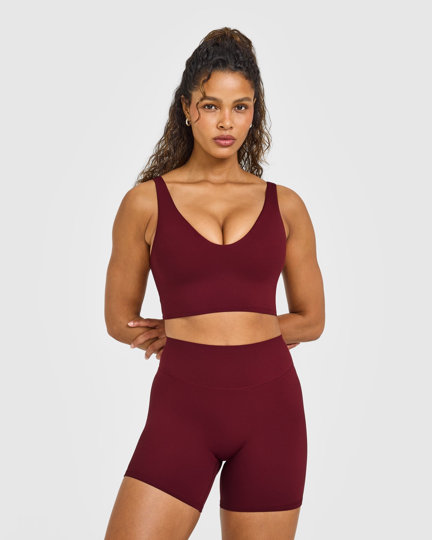 SoftMotion Longline Sports Bra with White Logo | Light Rosewood