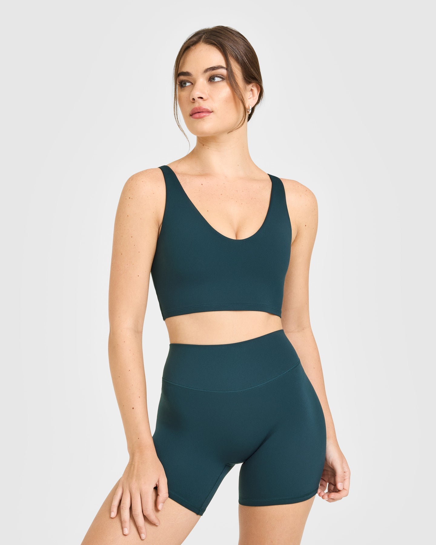SoftMotion Longline Sports Bra with White Logo | Oil Blue