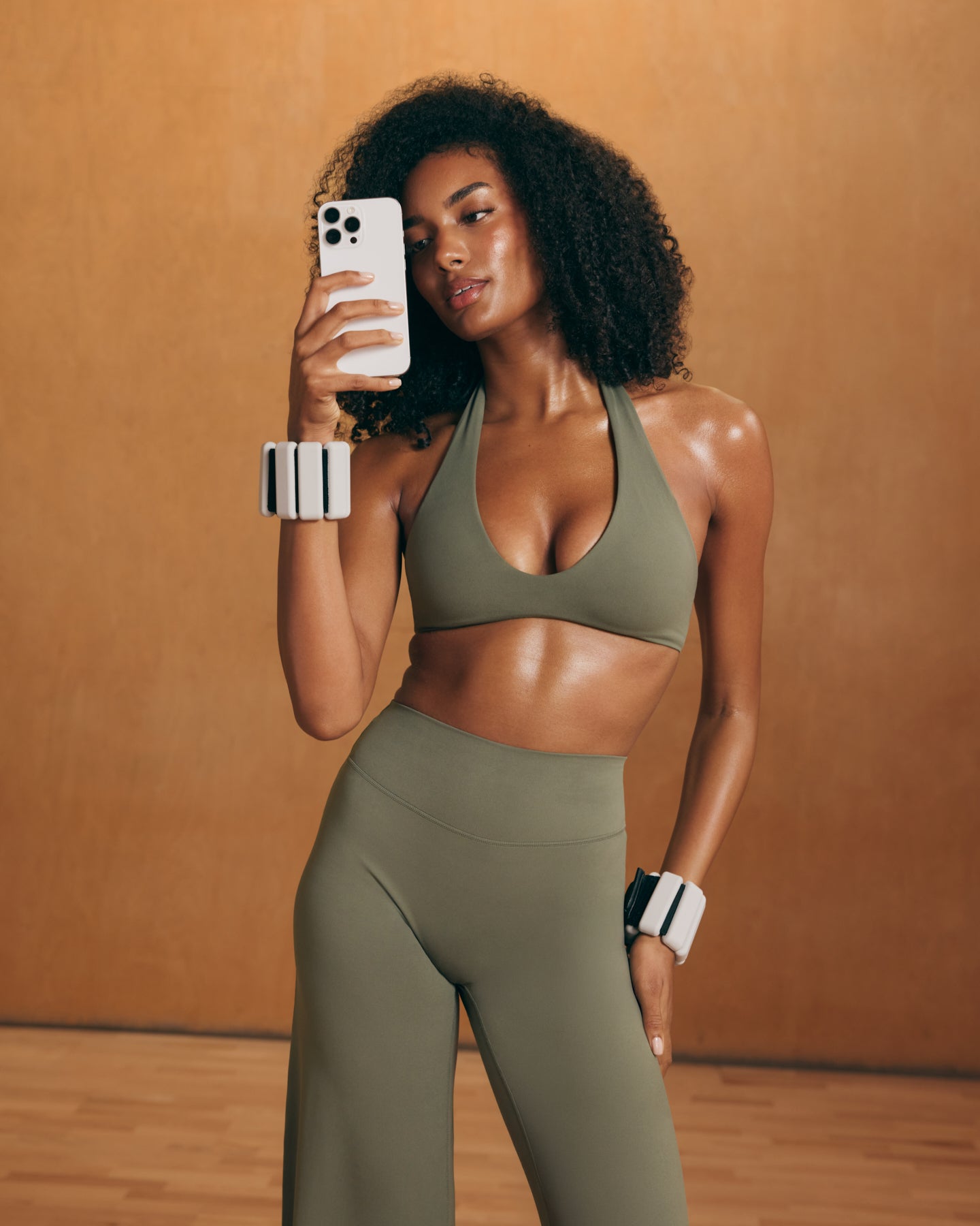 Alternative view of SoftMotion Minimal Halter Neck Bralette with White Logo | Alpine Green