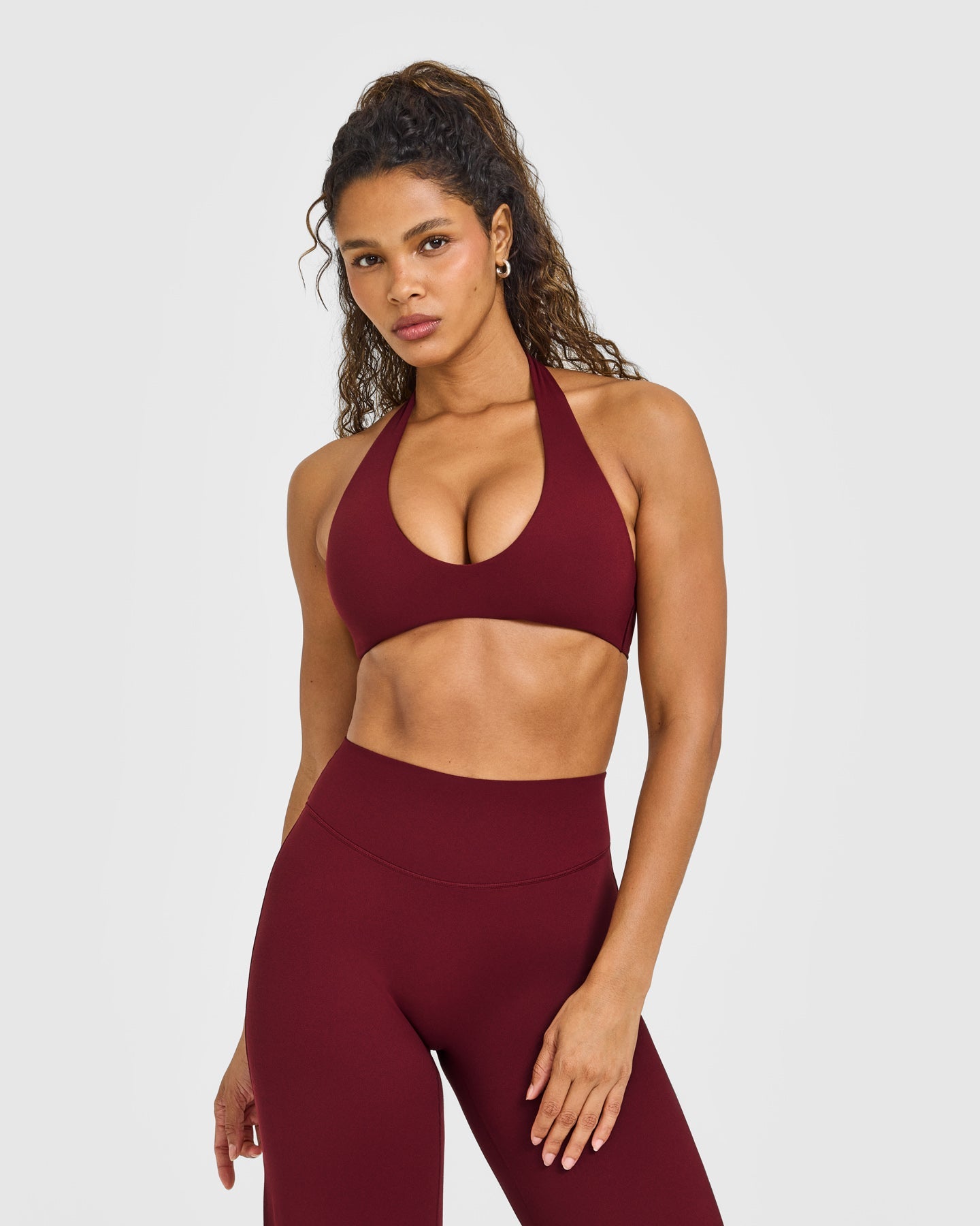 SoftMotion Minimal Halter Neck Bralette with White Logo | Light Rosewood