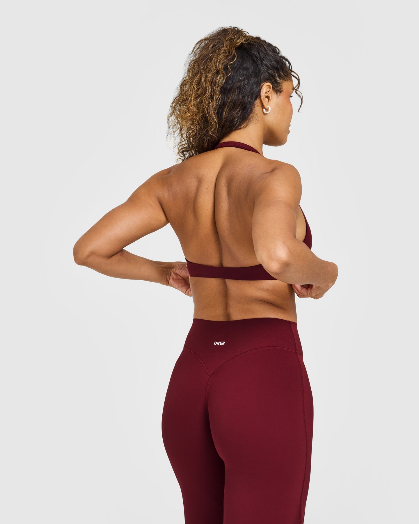 Alternative view of SoftMotion Minimal Halter Neck Bralette with White Logo | Light Rosewood