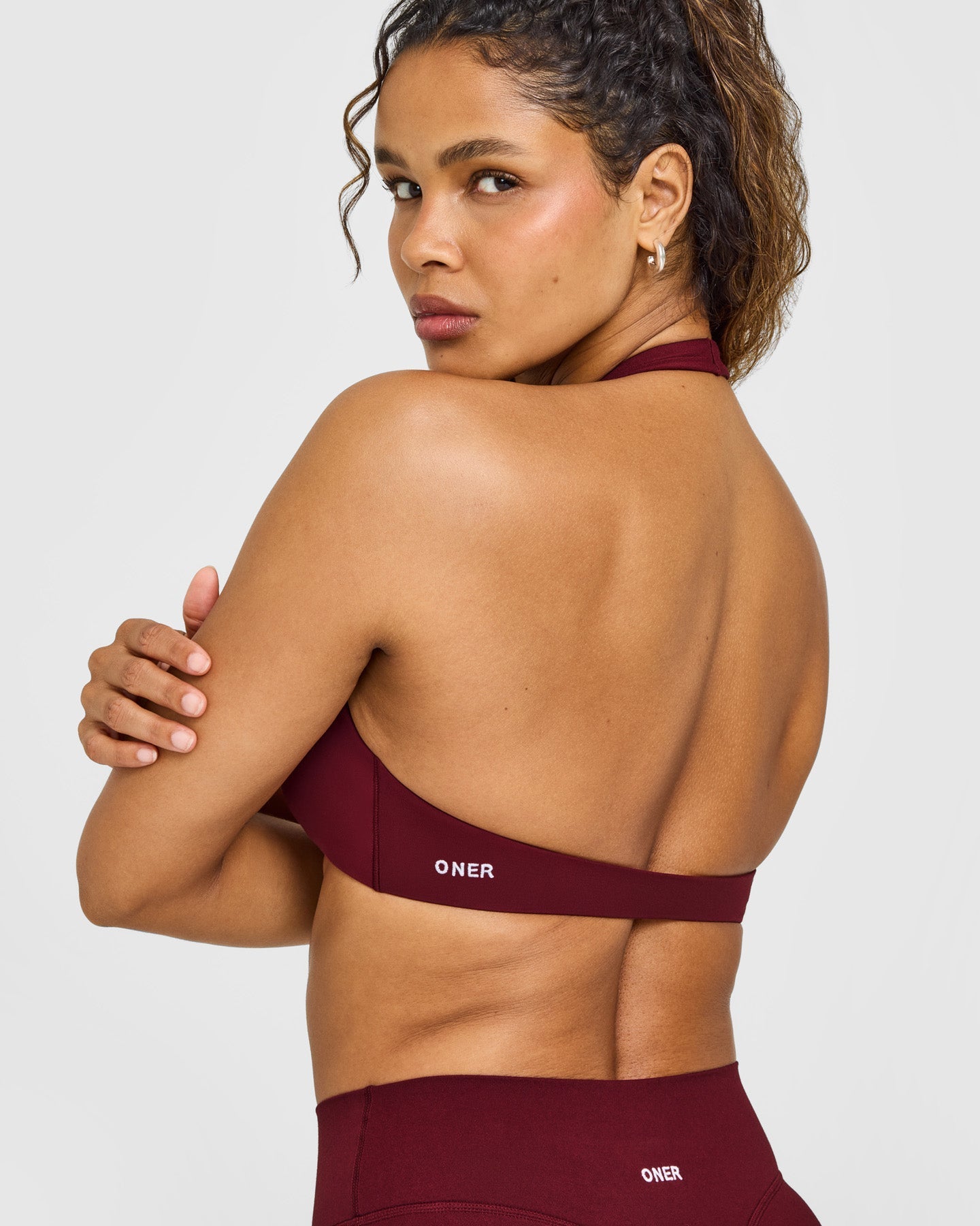 SoftMotion Minimal Halter Neck Bralette with White Logo | Light Rosewood - Image 4