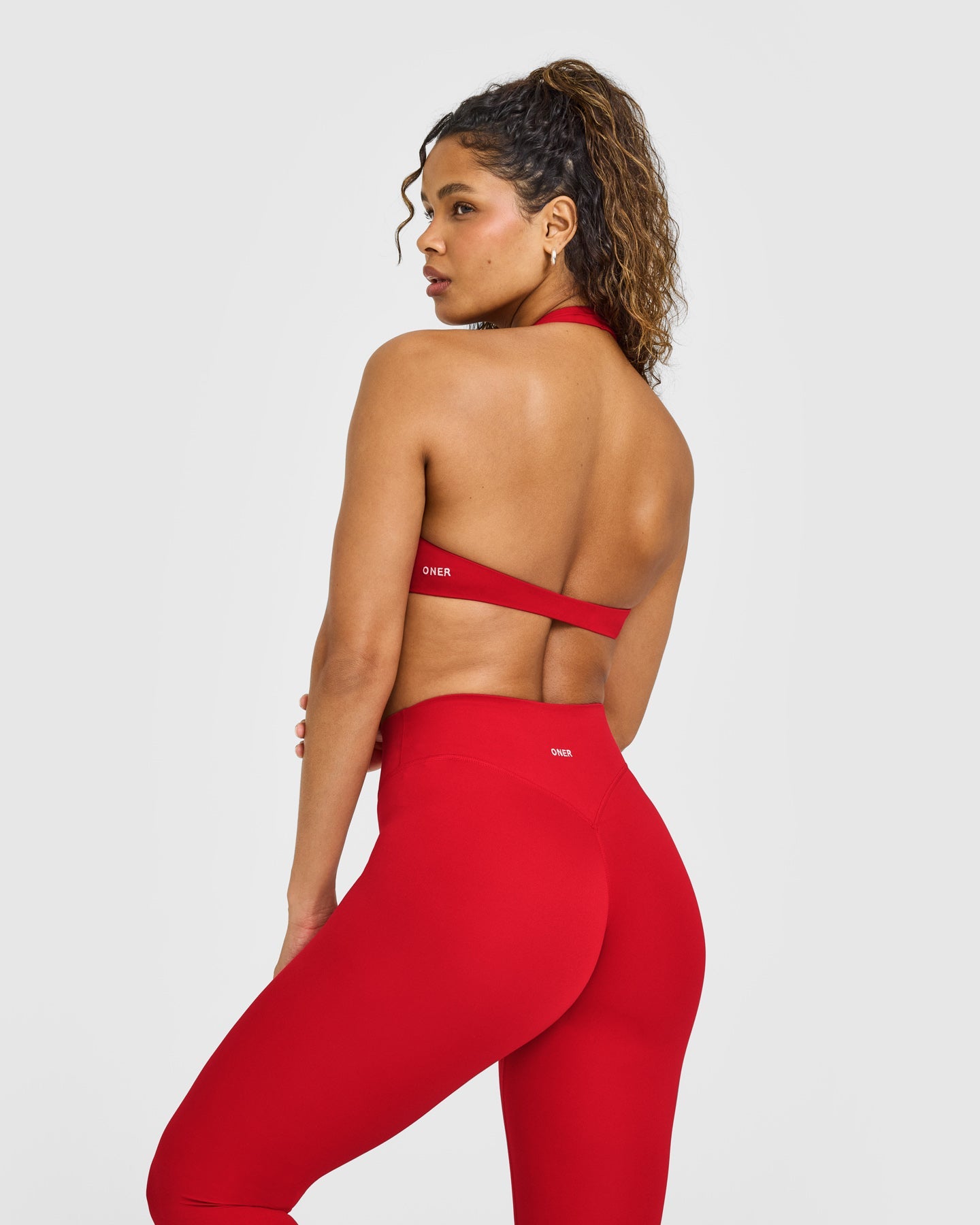 SoftMotion Minimal Halter Neck Bralette with White Logo | Light Toasted Red - Image 4