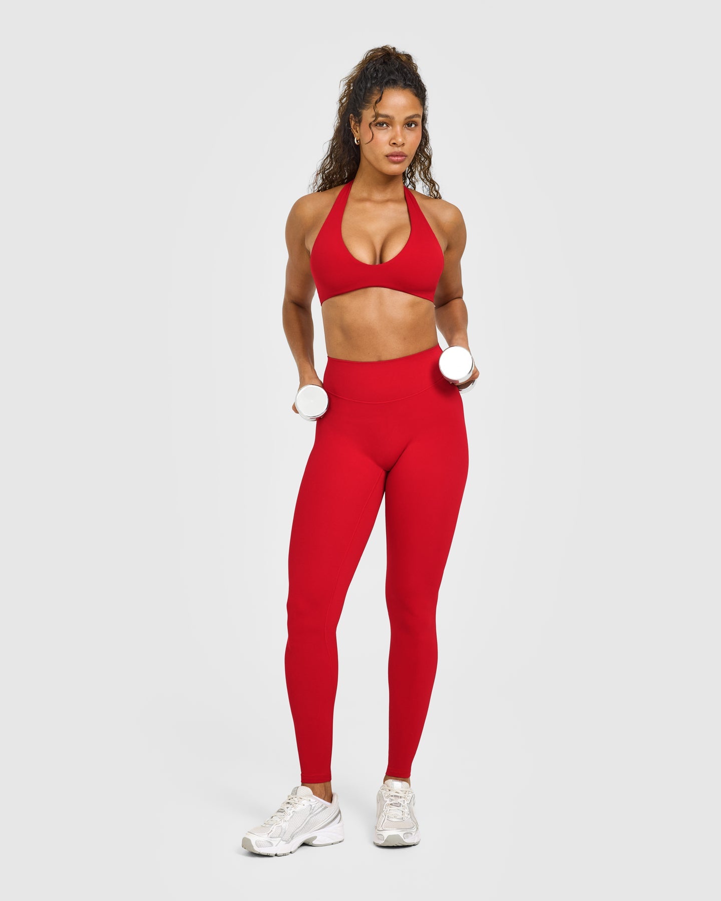 SoftMotion Minimal Halter Neck Bralette with White Logo | Light Toasted Red - Image 3