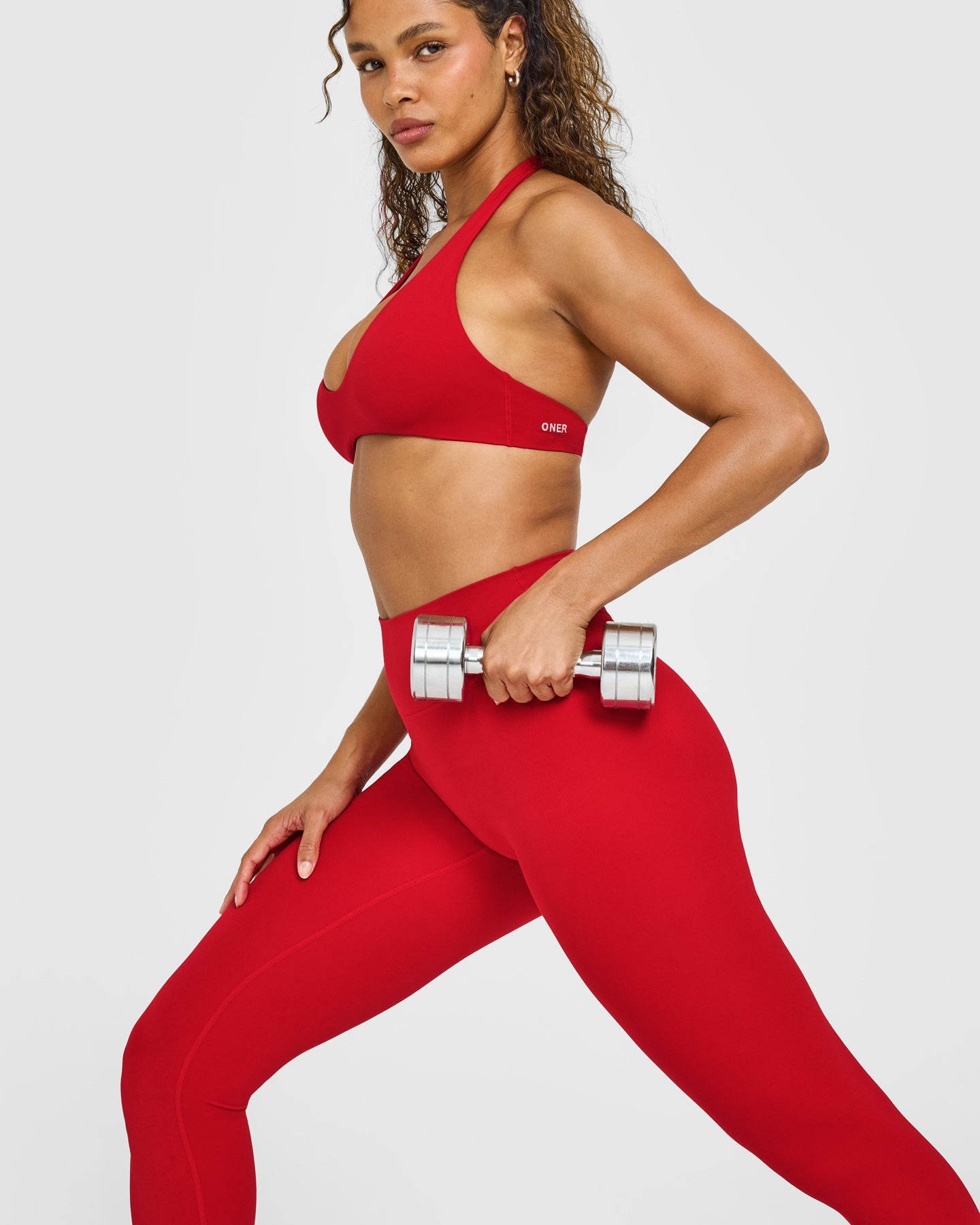 SoftMotion Minimal Halter Neck Bralette with White Logo | Light Toasted Red - Image 6
