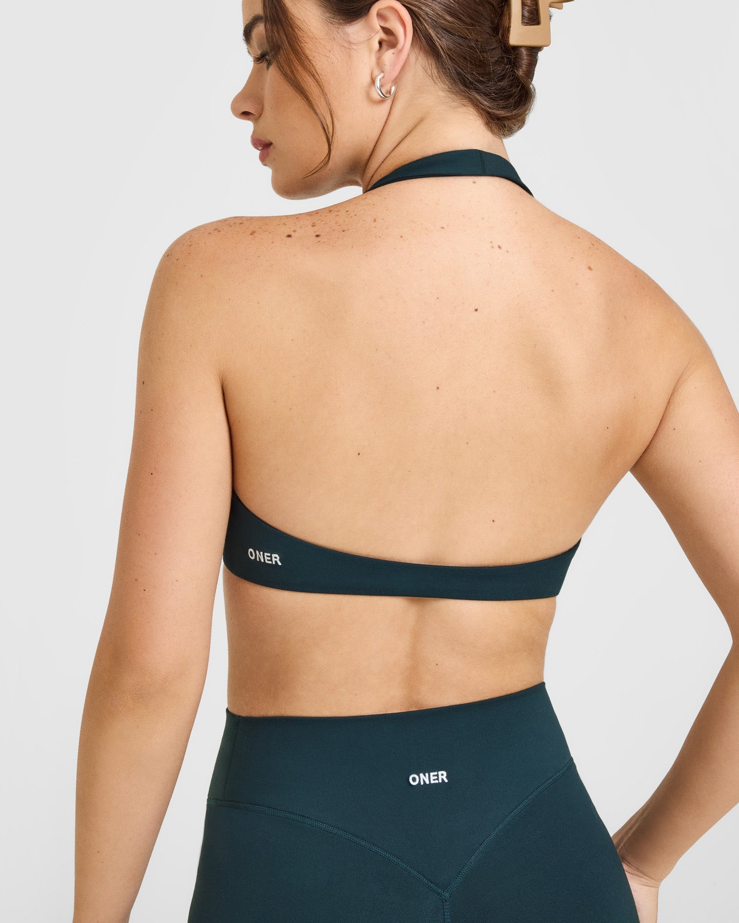 SoftMotion Minimal Halter Neck Bralette with White Logo | Oil Blue - Image 4