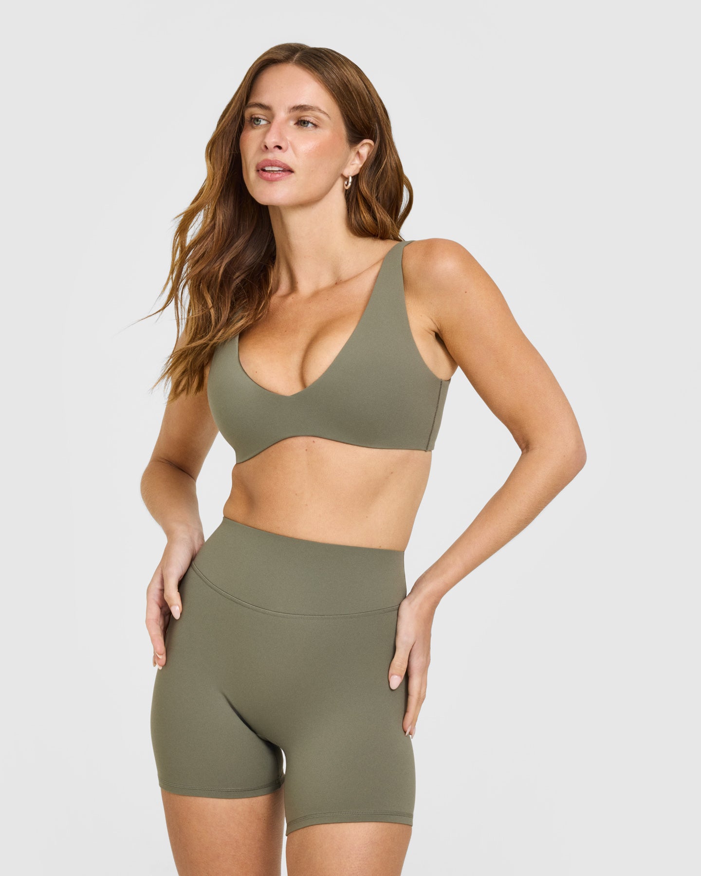 SoftMotion Scoop Back Bralette with White Logo | Alpine Green