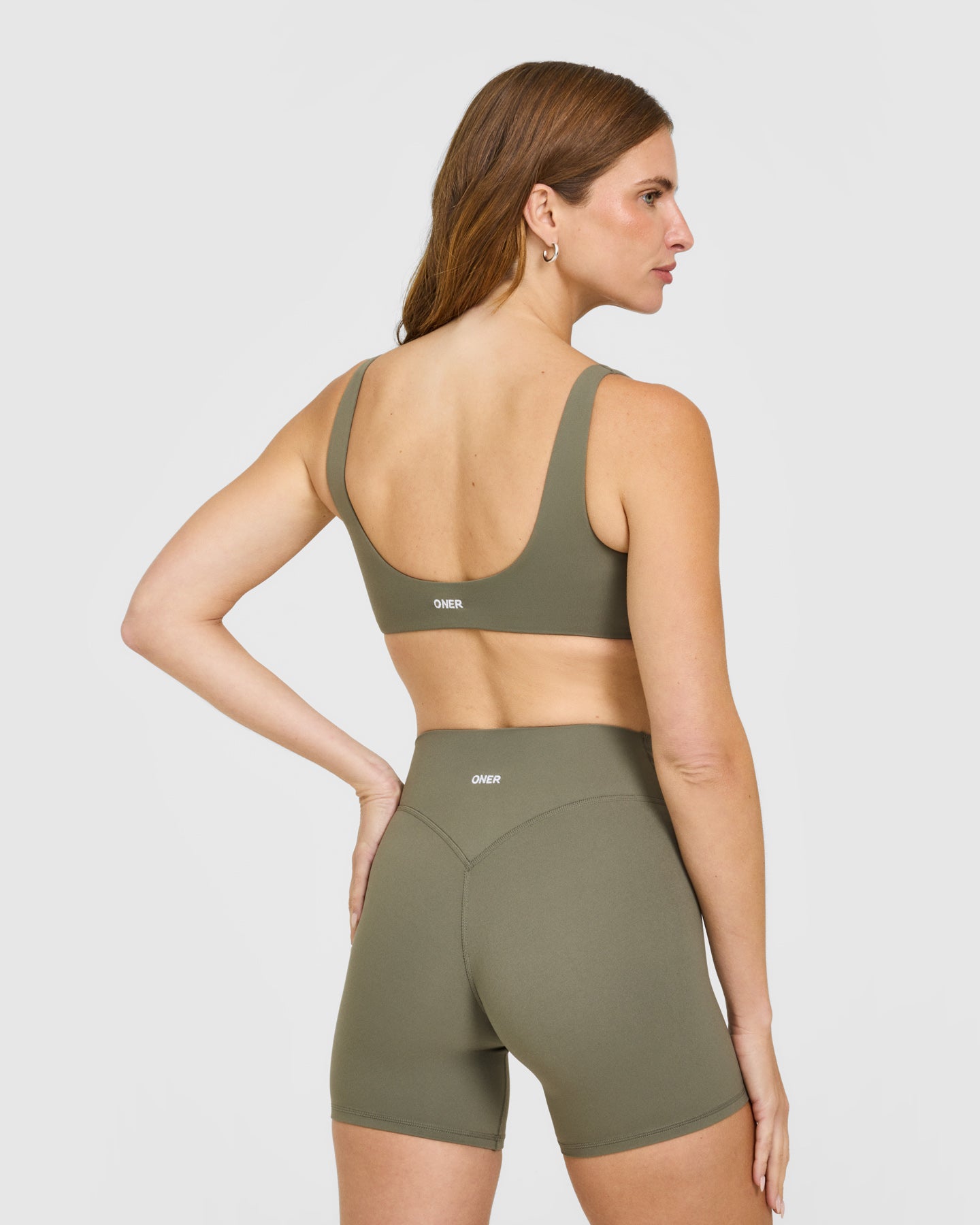 Alternative view of SoftMotion Scoop Back Bralette with White Logo | Alpine Green