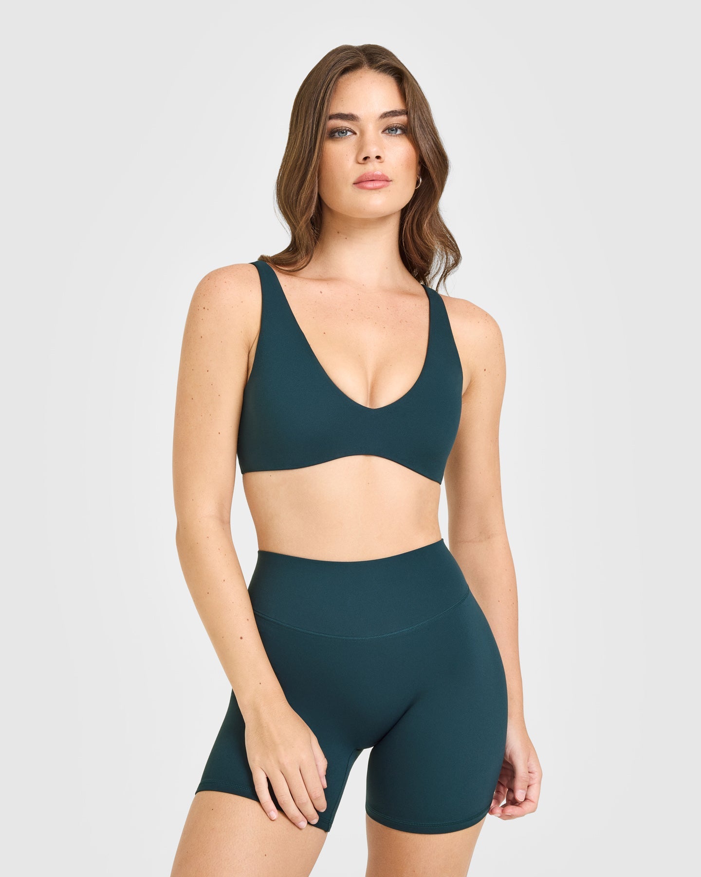 SoftMotion Scoop Back Bralette with White Logo | Oil Blue