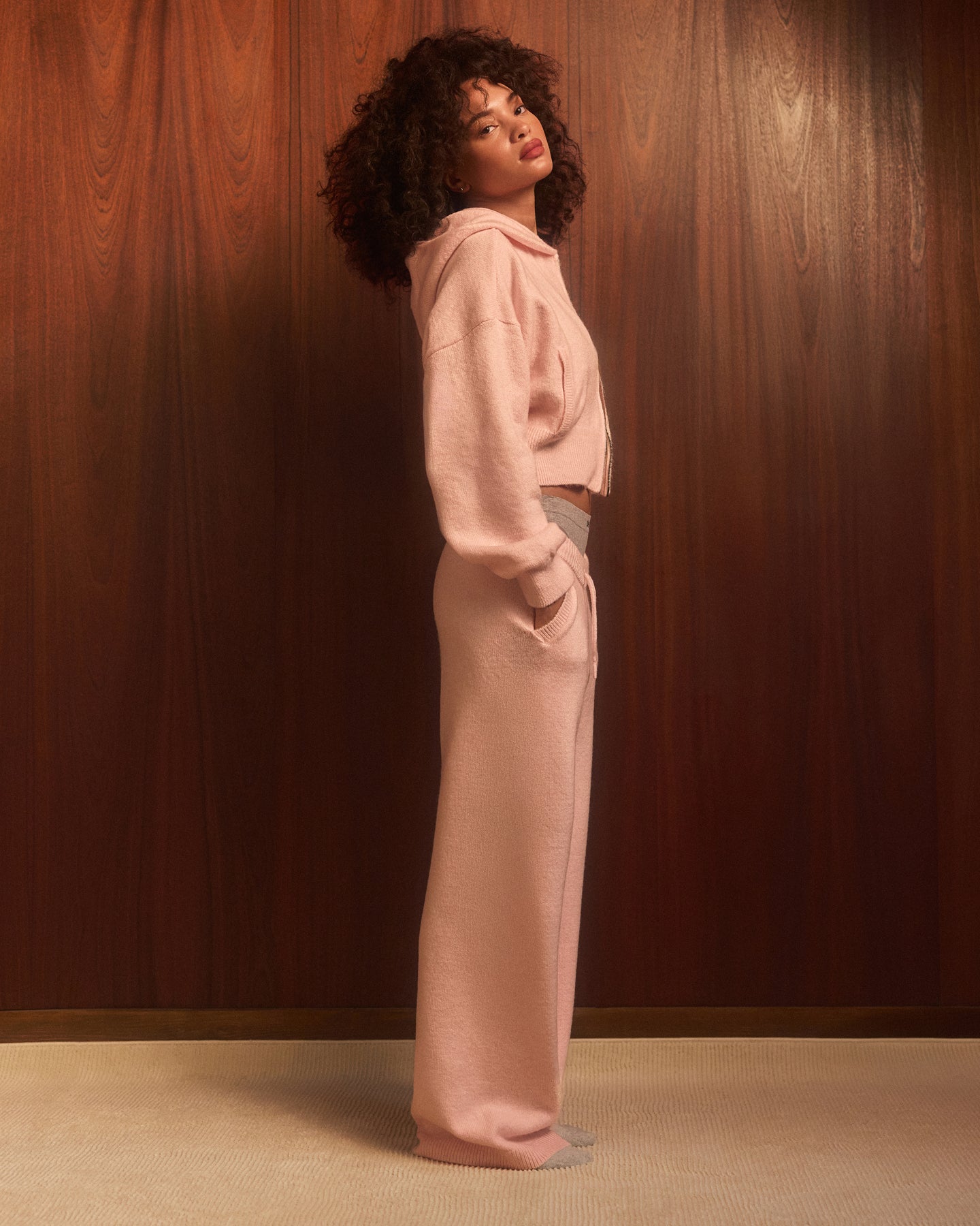 Alternative view of Oversized Knit Straight Leg Bottoms | Soft Girl Pink